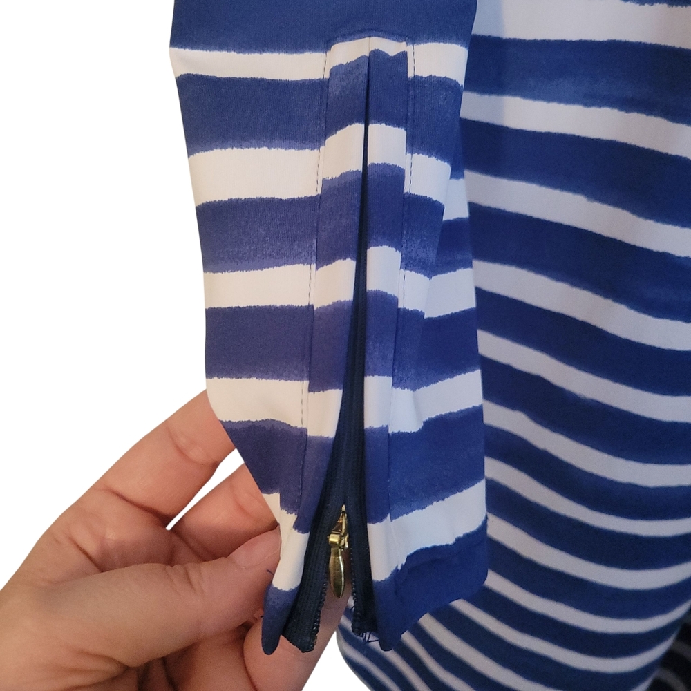 NWT Cabana Life UPF 50+ Collared 1/4 Zip Striped Dress Blue White L - Picture 6 of 9